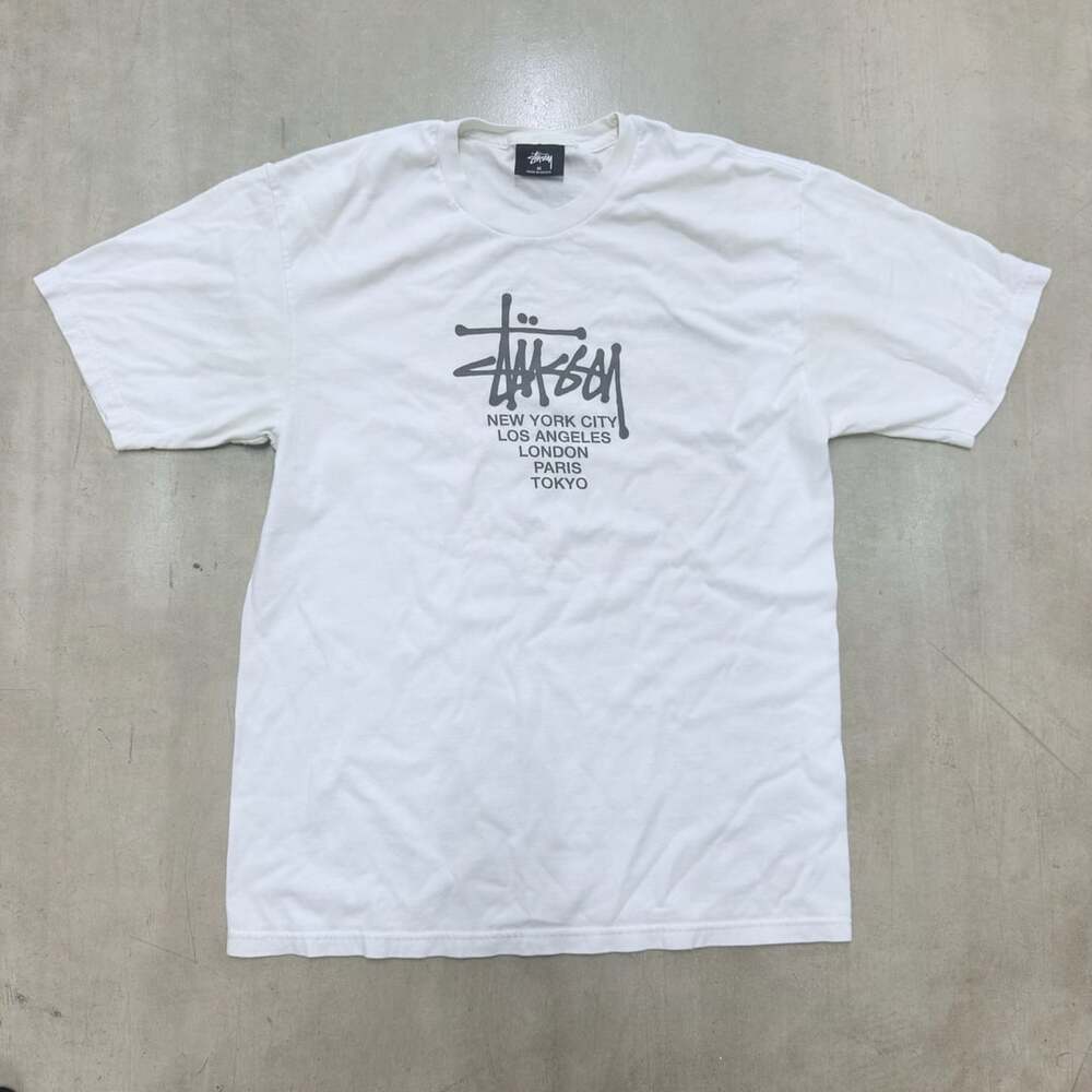 Stussy World Tour T-Shirt Size M White Graphic Short Sleeve Tee